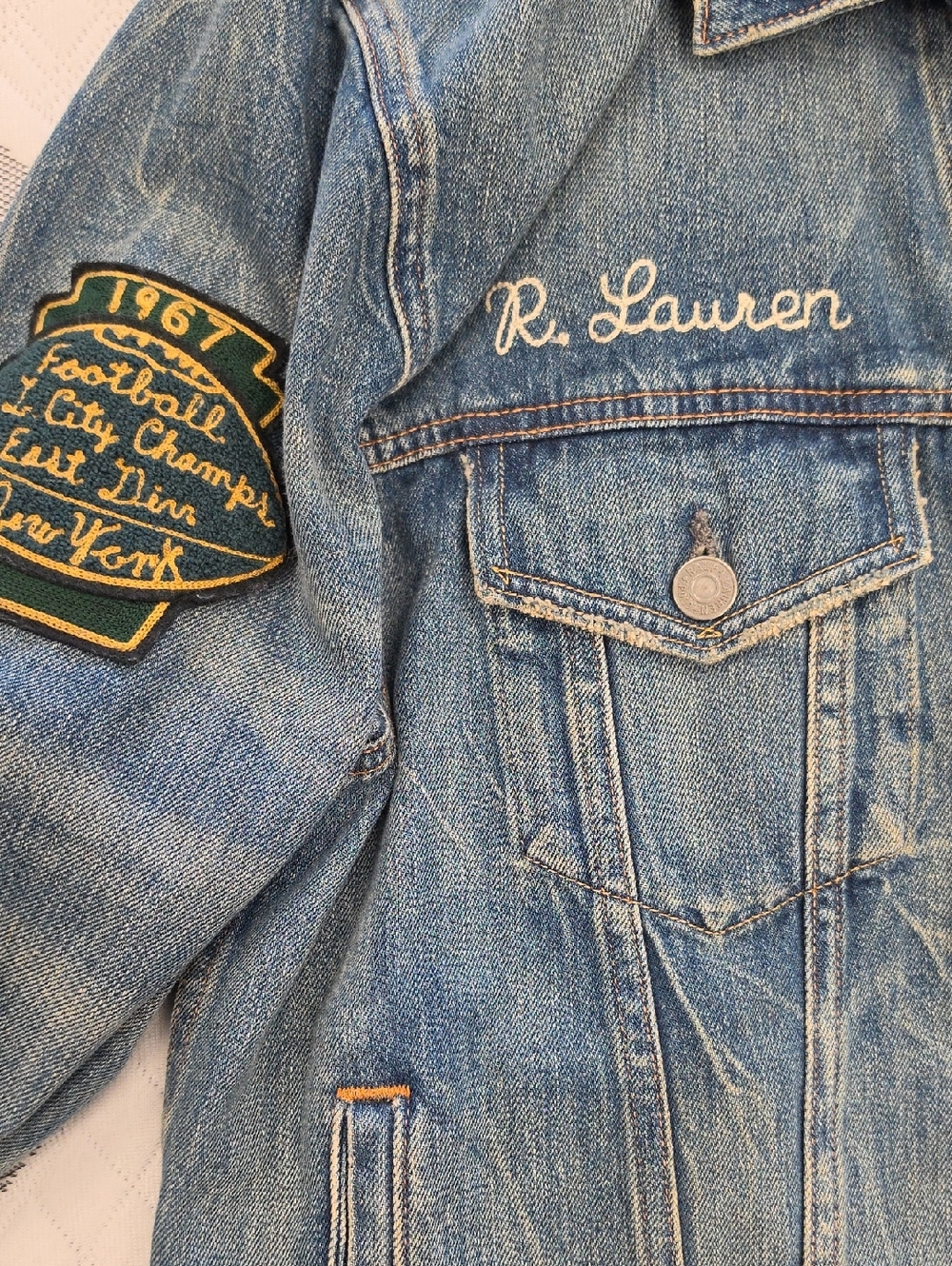 POLO Ralph Lauren Blue Denim TIGER Patch FOOTBALL LETTERMAN JACKET•Large•RARE! - Picture 10 of 15